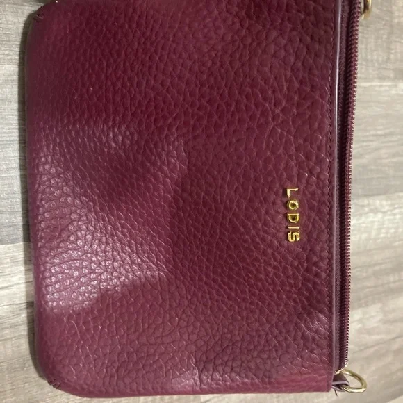 LODIS designer red burgundy wine pebbled leather designer pouch Lagenlook Classy - Picture 3 of 7